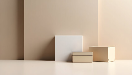 Create sophisticated premium packaging mockup imagery integrating sleek design high quality materials and minimalist aesthetics to distinguish upscale products in competitive markets. in  Photo Stock 