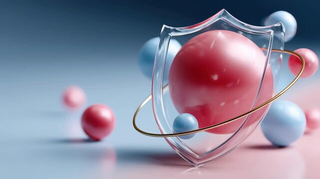Immune system defense and security technology on an abstract background. transparent shield provides total protection for central sphere, symbolizing immunity and safety