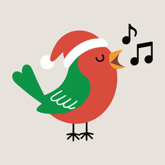Cute cartoon robin wearing santa hat singing festive christmas carols joyful holiday song