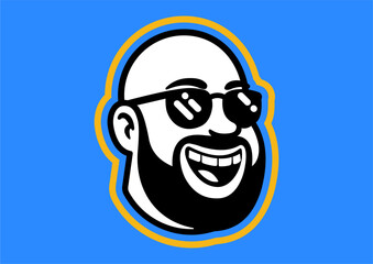 Smiling Bald Man Mascot Logo Design on Blue Background