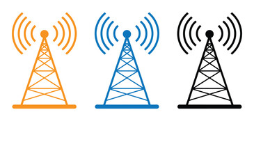 Fototapeta premium telecommunications signal transmitter. Vector illustration icon of a radio tower silhouette. Telecommunications and broadcasting industry concept icon