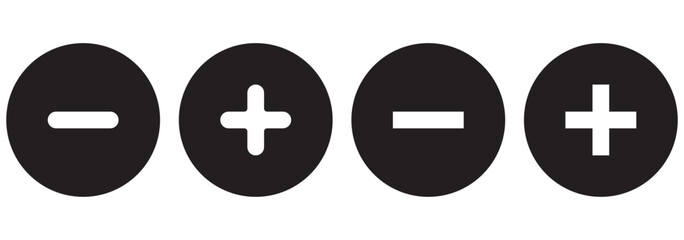 Fototapeta premium Plus and minus signs vector icons set. Mathematical symbols, add, subtract, right and wrong, pros and cons. 