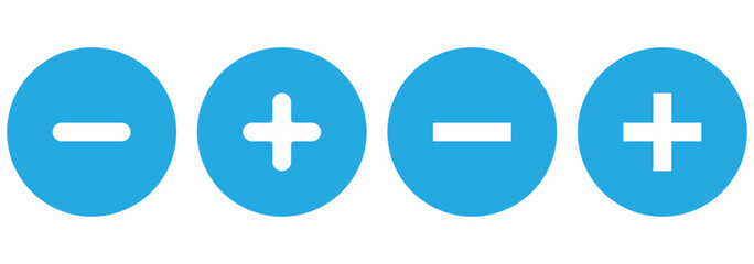 Obraz premium Plus and minus signs vector icons set. Mathematical symbols, add, subtract, right and wrong, pros and cons. 