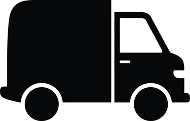 Black silhouette of a delivery truck icon represents shipping logistics and transportation services