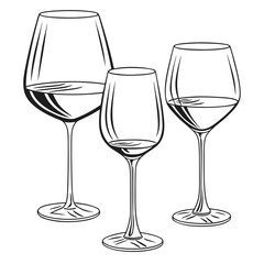 Three elegant wine glasses with different shapes