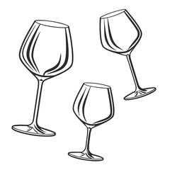 Minimalist illustration of three empty wine glasses