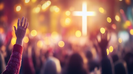 People worship in a lively atmosphere during a nighttime celebration