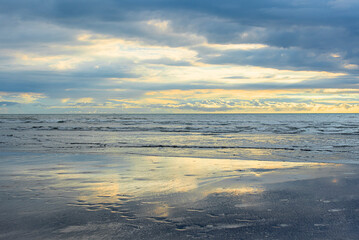 Karde Beach, Beautiful breathtaking sunset, sky with clouds, dark clouds over the ocean, nature background, A Beautiful evening sea-beach sunset, landscape, waterscape, seascape