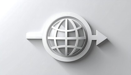 A white globe icon within a circle, with an arrow extending from it