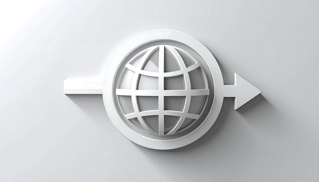 A white globe icon within a circle, with an arrow extending from it