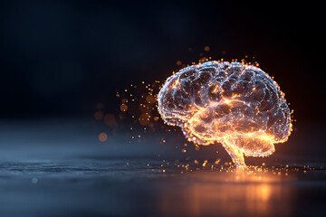 Futuristic brain glowing with energy, sparking innovation and intelligence, perfect for technology, science, and medical concepts in modern designs