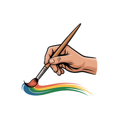 Painter hand holding a brush mid stroke