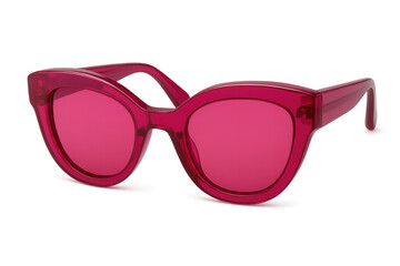Pink cat-eye sunglasses featuring a translucent frame and vibrant lenses, for a stylish and retro look. Transparent background