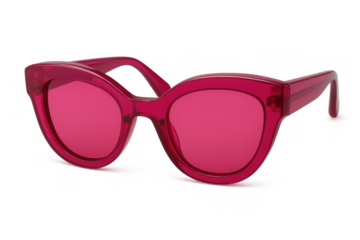 Pink cat-eye sunglasses featuring a translucent frame and vibrant lenses, for a stylish and retro look. Transparent background