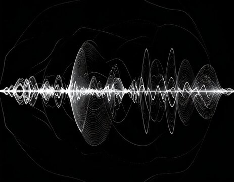 Abstract sound wave graphic, white lines on black background