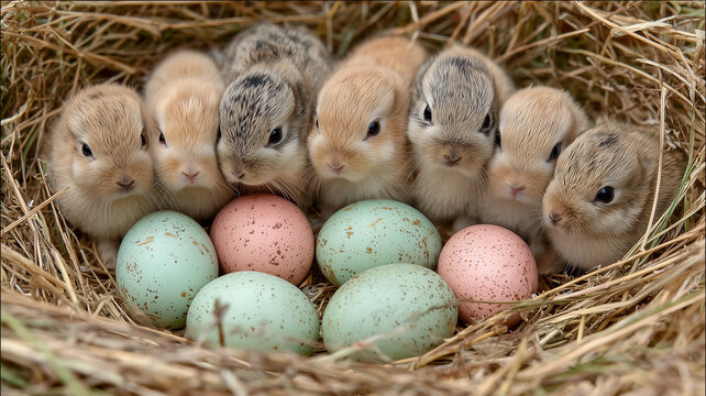 春色ネストと子ウサギの描写