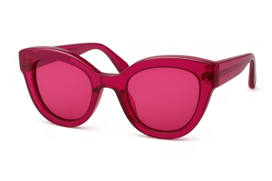 Pink cat-eye sunglasses featuring a translucent frame and vibrant lenses, for a stylish and retro look. Transparent background