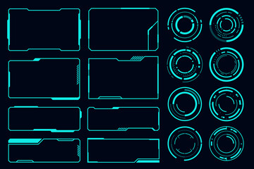 Cyberpunk style elements frame set. Abstract technology text boxes. Modern technology banner.