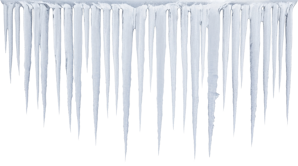 Long winter icicles hanging from an icy surface on a transparent background, PNG image, PNG file