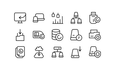 Data Recovery and Backup line icon set. Restore, protection, data transfer, security, network, vector outline icons