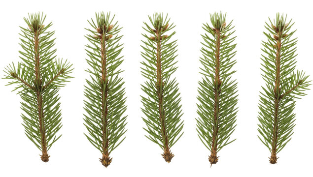 Fresh green pine tree branches with new needles and budding tips on a transparent background PNG file