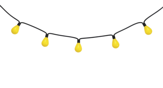 Decorative yellow string lights on a transparent background for celebrations, a festive PNG image file