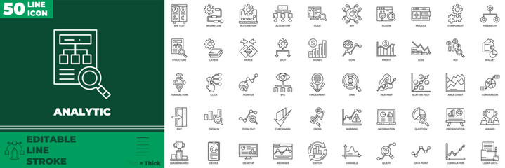 Analytic Line Editable Icons set. Vector illustration in modern thin line style of medical icons: analysis, research, strategy, etc