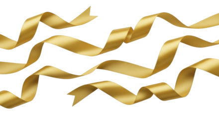  Luxurious shimmering gold satin streamers on a transparent background PNG image