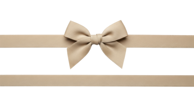  Beige decorative ribbon bow and horizontal strip on a transparent background, PNG image