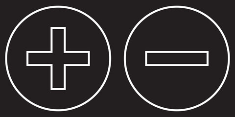 Set of plus & minus sign icons. Positive & negative symbol. Plus minus icon line. 