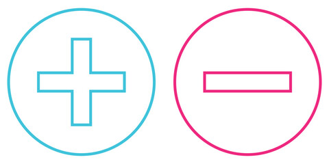 Set of plus & minus sign icons. Positive & negative symbol. Plus minus icon line. 