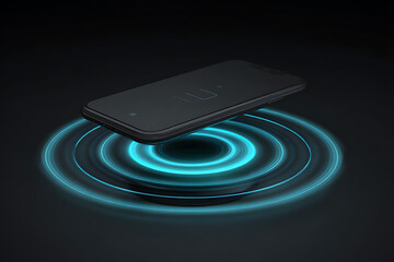 Modern smartphone charging wirelessly on sleek pad, visualizing power and connectivity, perfect for tech product marketing and innovative lifestyle campaigns