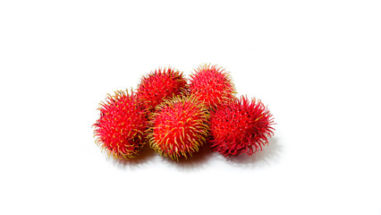 Fresh Red Rambutan Fruits Isolated on White Background