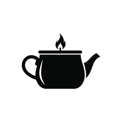 Black teapot with flame on white background kettle