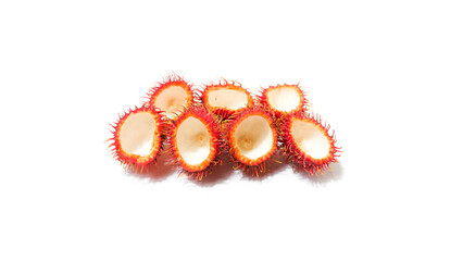 Half Cut Rambutan Fruits Isolated on White Background