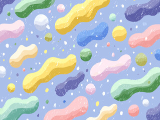 Fundo abstrato com formas orgânicas coloridas e texturizadas em um padrão lúdico e vibrante