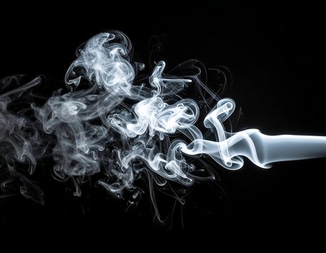 An abstract of light, wispy smoke against a dark background