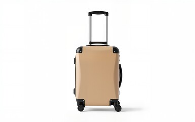 Beige Suitcase with Retractable Handle and Wheels Isolated on White Background. High quality
