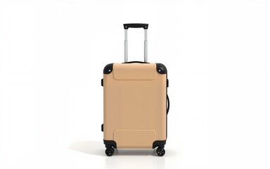 Beige Suitcase with Retractable Handle and Wheels Isolated on White Background. High quality