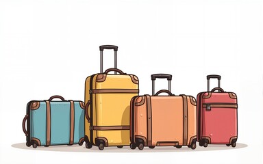 set of suitcases in doodle style isolated, vector. High quality