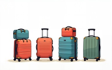 set of suitcases in doodle style isolated, vector. High quality