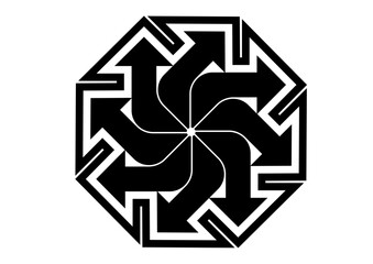 Black Geometric Spiral Arrow Logo Design Mockup on White Background