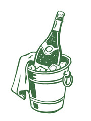 champagne bottle in ice bucket brush sketch vector illustration © Victoria