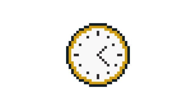 8-bit pixel art circle gold modern wall clock. looped animation 4k 30fps
