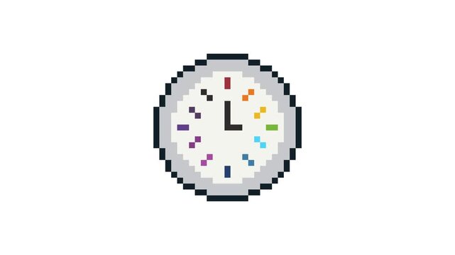8-bit pixel art pop color wall clock. looped animation 4k 30fps