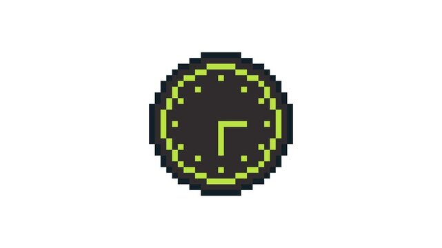 8-bit pixel art neon green wall clock. looped animation 4k 30fps
