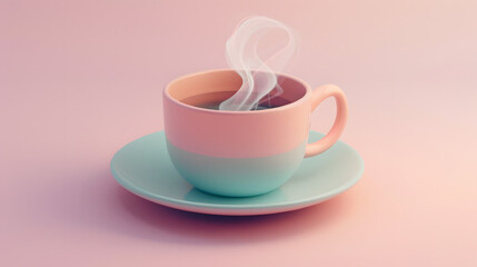 Fototapeta premium 3d Isometric Teacup with saucer steam rising