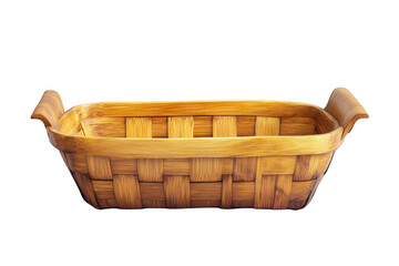 Woven wooden basket rustic style, empty container, decorative storage, food display, kitchenware, isolated on transparent background