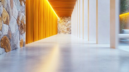 Obraz premium Modern interior with warm lighting and stone accents creates inviting atmosphere