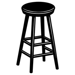 Black silhouette of a classic wooden bar stool on a white background